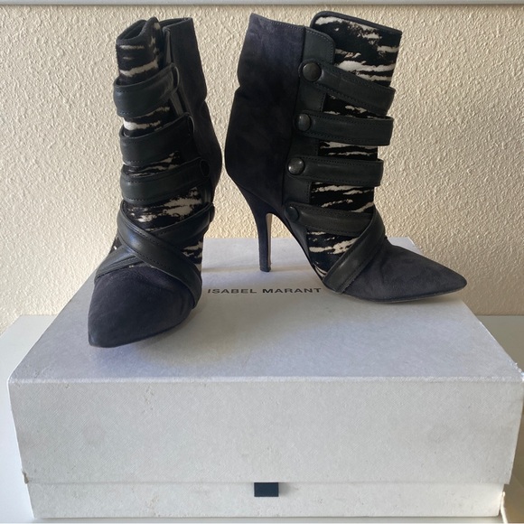 ISABEL MARANT Tacy Suede Zebra Printed Pony Bootie - Picture 13 of 13